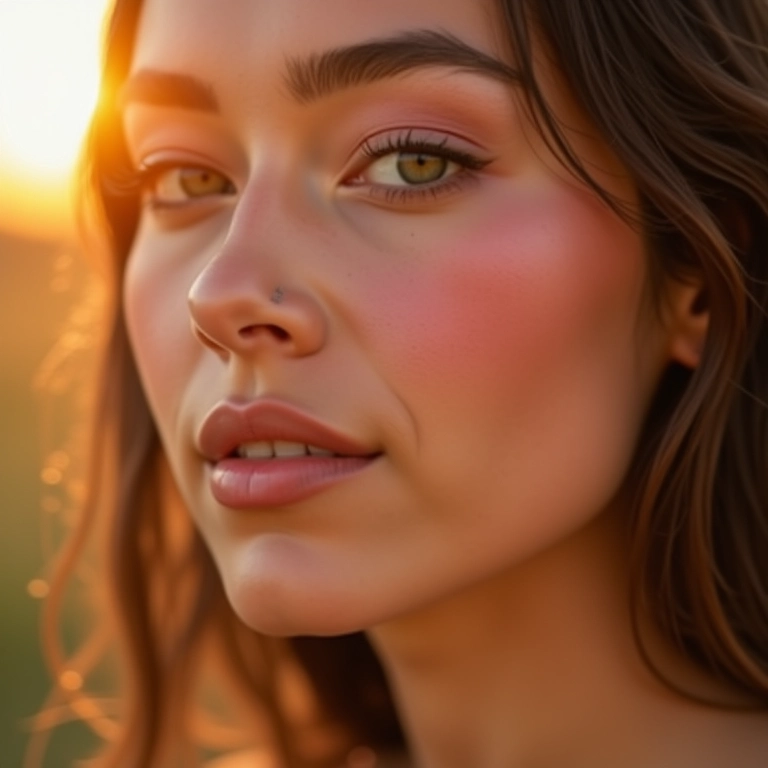 Acabamento natural com blush cremoso.