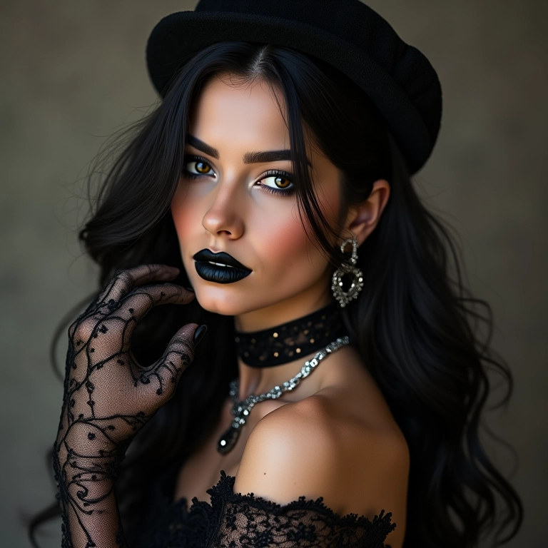 Acessórios góticos, como chokers e luvas de renda, complementando o visual com um toque autêntico.