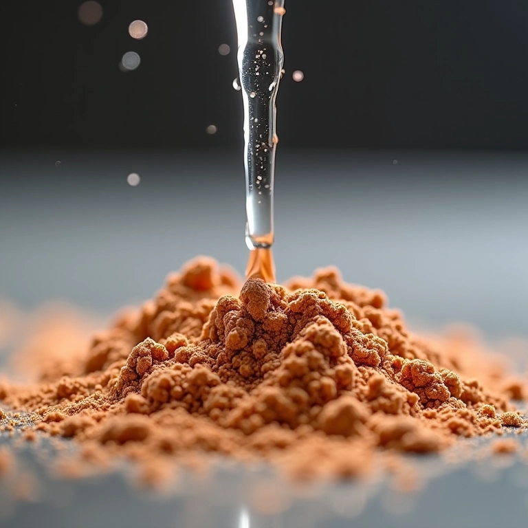 Adicionando o álcool isopropílico gradualmente ao pó compacto.