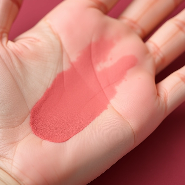 Amostra de blush vinho cremoso na mão.