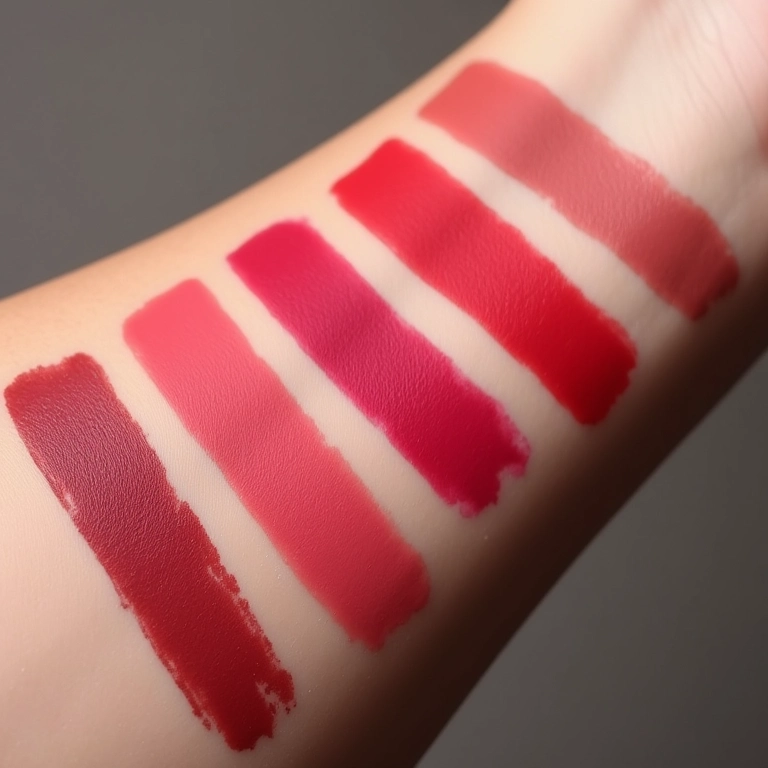 Amostras de batons de longa duração em diferentes tons de pele.