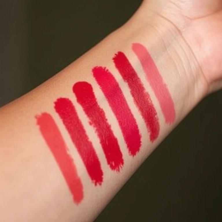 Amostras de batons vermelhos com diferentes subtons.