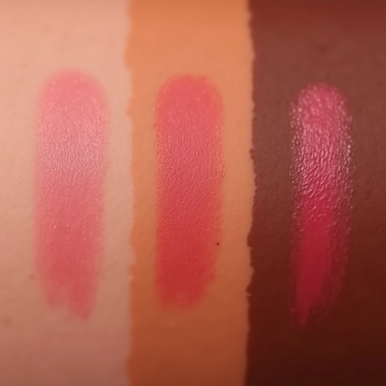 Amostras de blush em diferentes tons de pele.