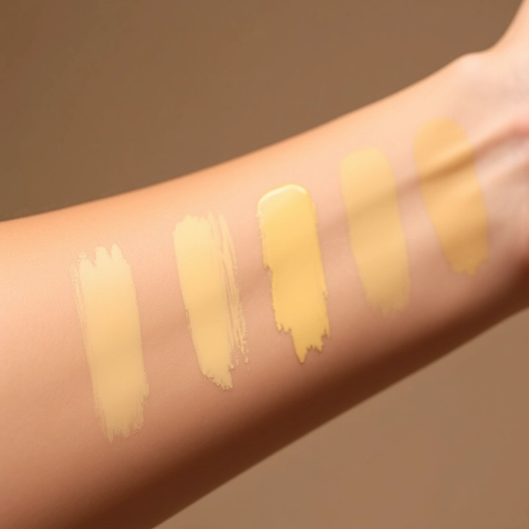 Amostras de corretivo amarelo em diferentes tons de pele.