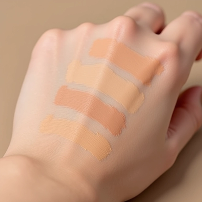 Amostras de diferentes texturas de corretivo em uma mão.