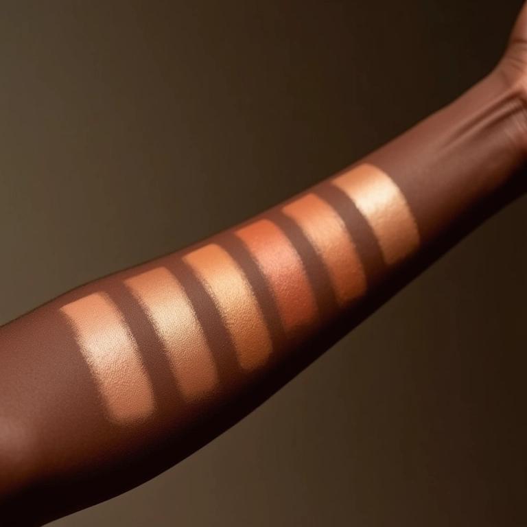 Amostras de diferentes tons de bronzer em pele negra.