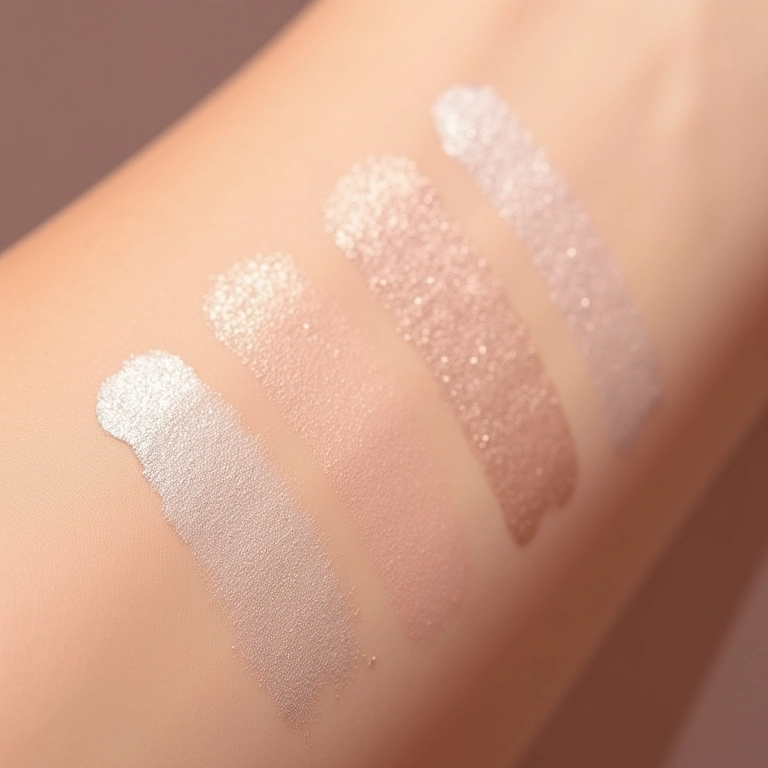 Amostras de iluminador em pérolas com diferentes texturas.