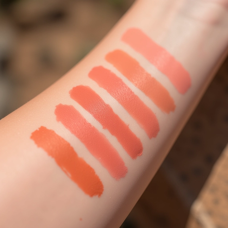 Amostras de tons de corretivo salmão em pele clara.