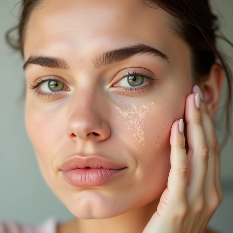 Antes e depois do uso da base com niacinamida, mostrando a redução de poros.