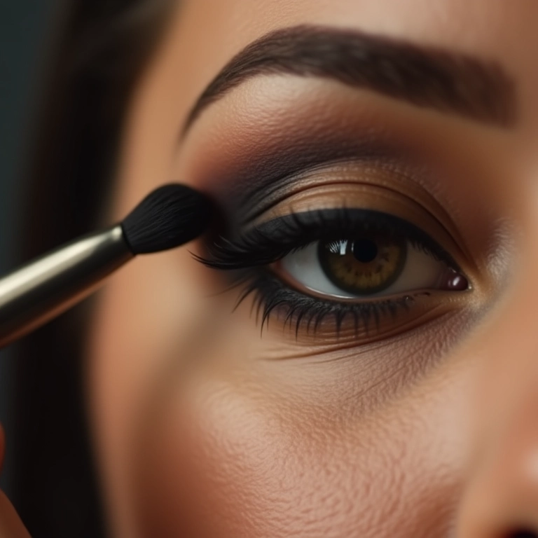 Aplicação da sombra escura no canto externo do olho para criar profundidade.