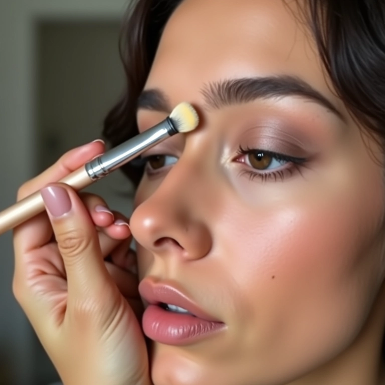 Aplicação da sombra mais clara na pálpebra móvel para criar a base do esfumado.