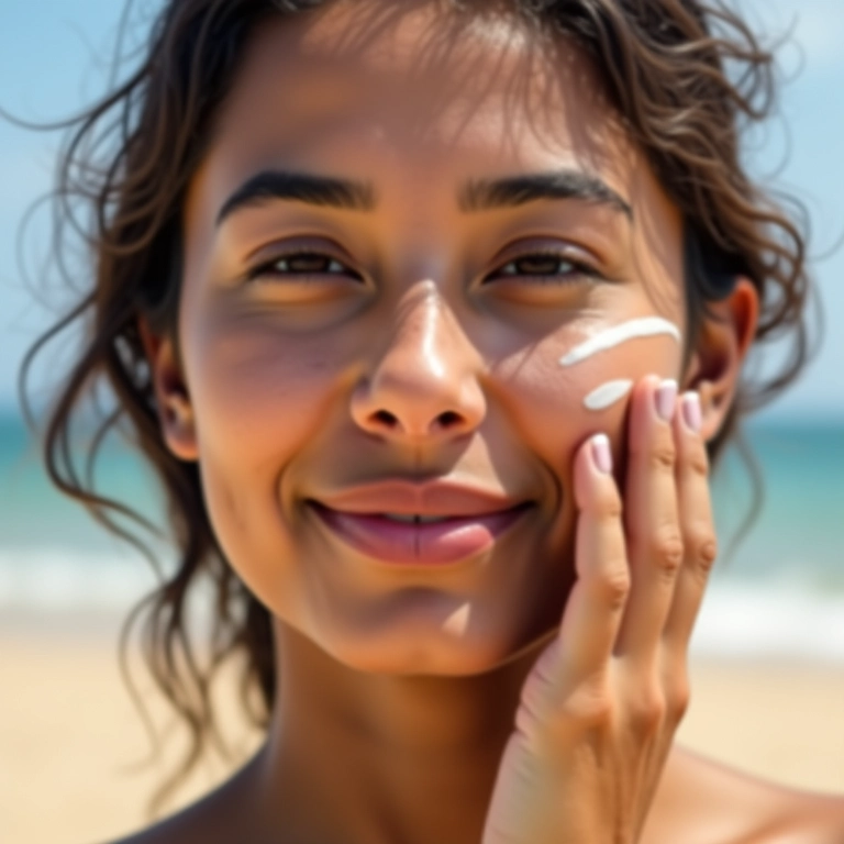 Aplicação de base com alta proteção solar no rosto.