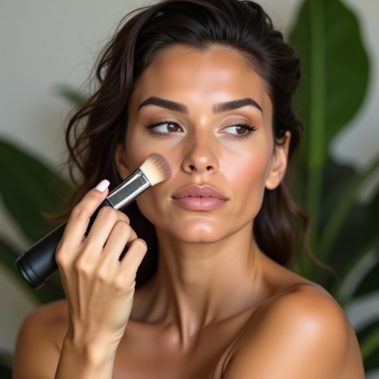 Aplicação de base com pincel duo fiber para acabamento leve.