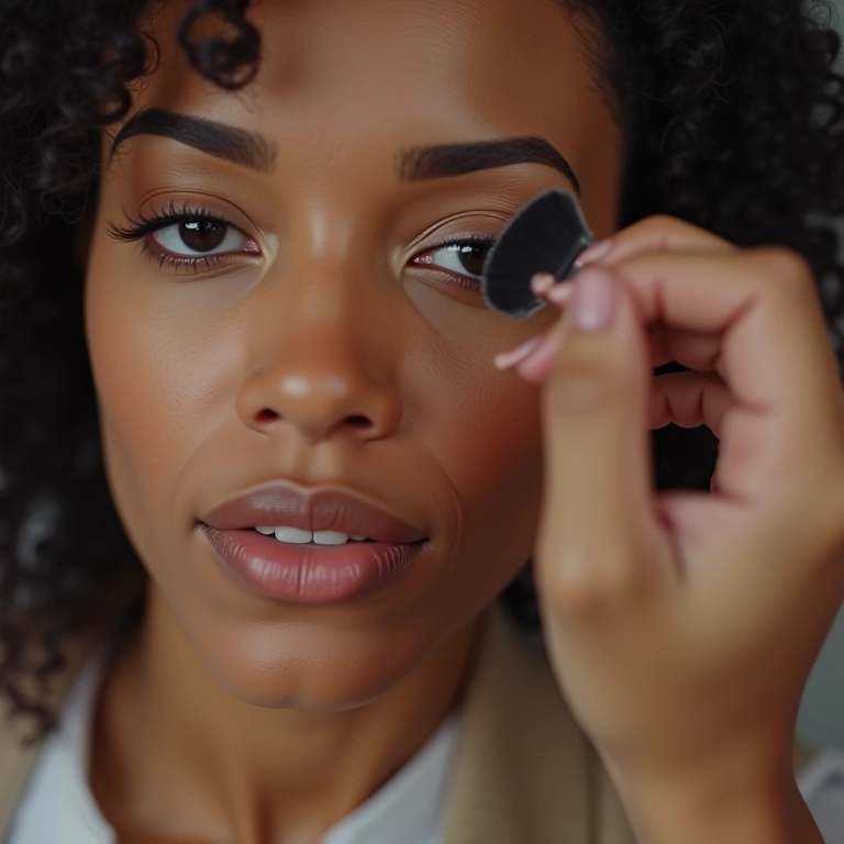 Aplicação de base com pincel por maquiadora profissional.