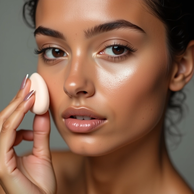 Aplicação de base de alta cobertura para uma pele perfeita.