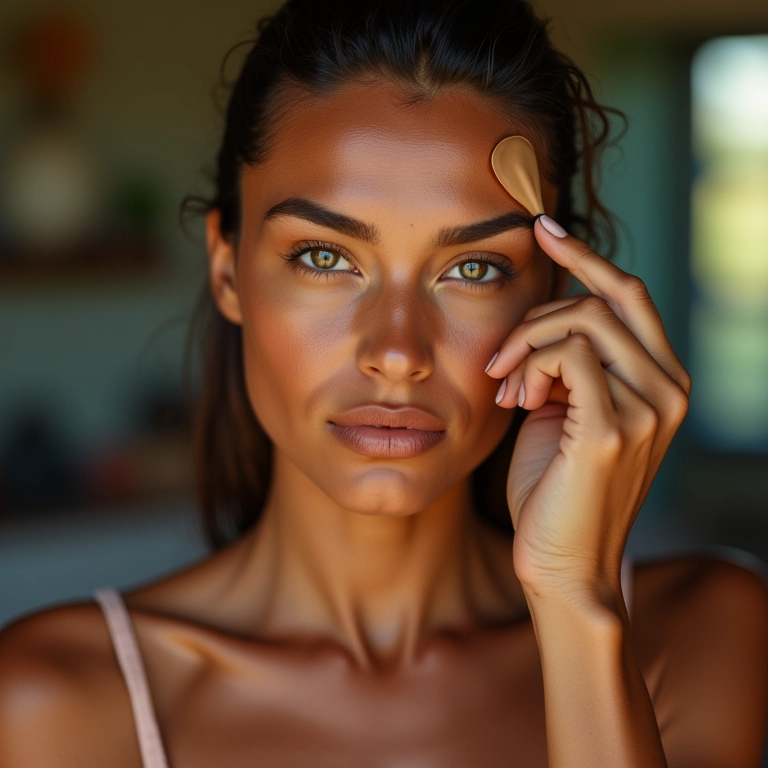 Aplicação de base e corretivo no tom ideal para pele morena.