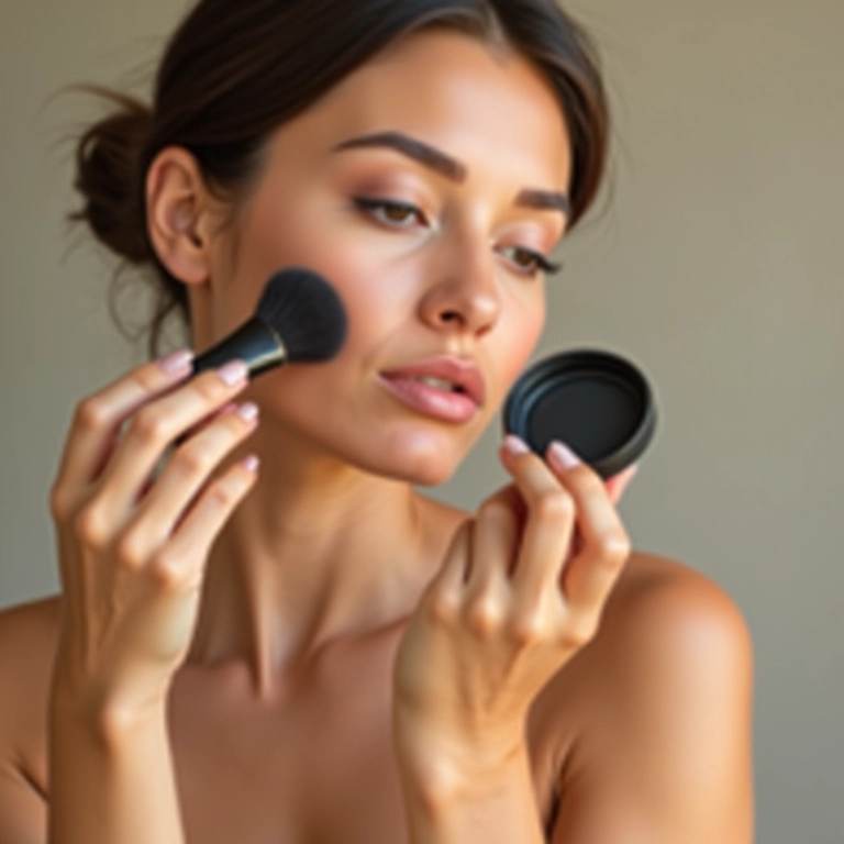Aplicação de base em pó compacto para uma pele impecável.
