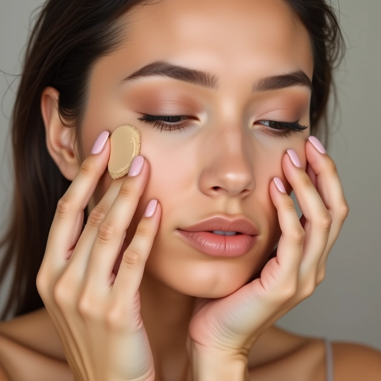 Aplicação de base para uniformizar o tom da pele.