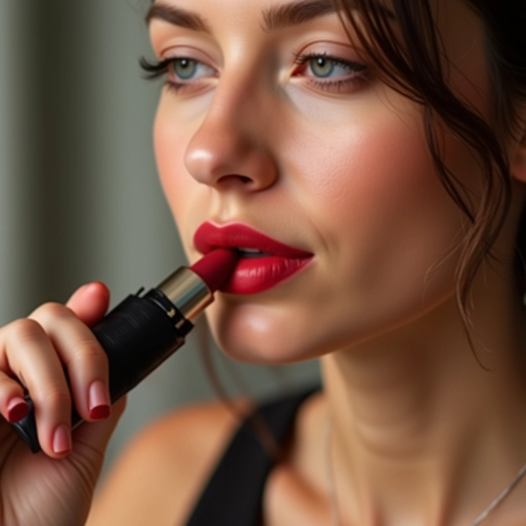 Aplicação de batom matte de longa duração.