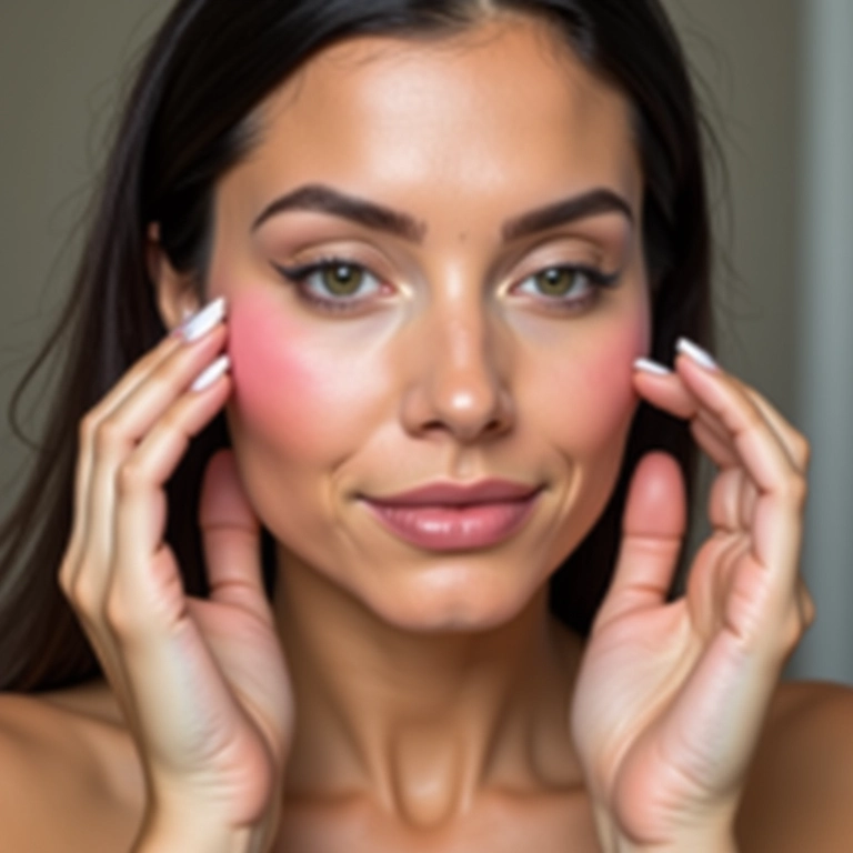 Aplicação de blush e iluminador na pele mista.