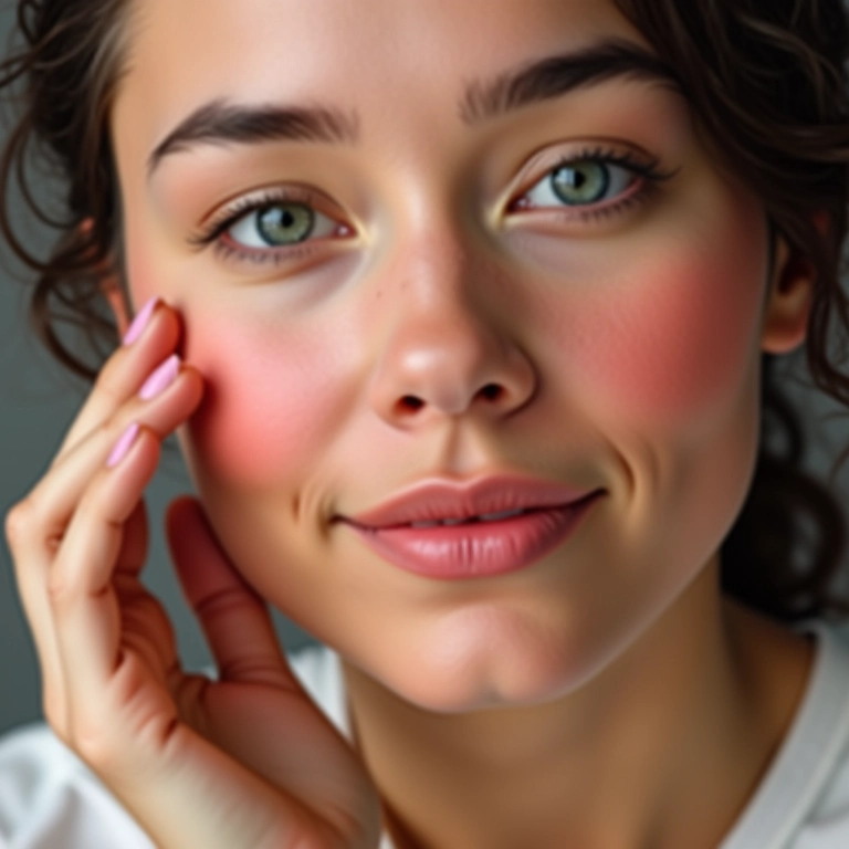 Aplicação de blush para dar cor às bochechas.