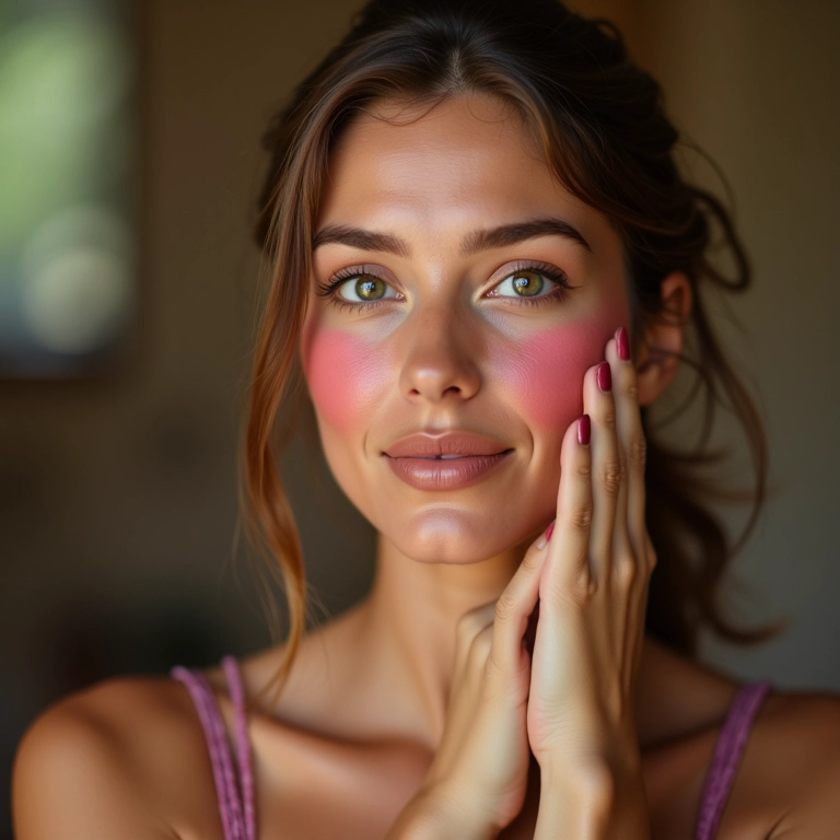 Aplicação de blush para um toque de cor e vitalidade.