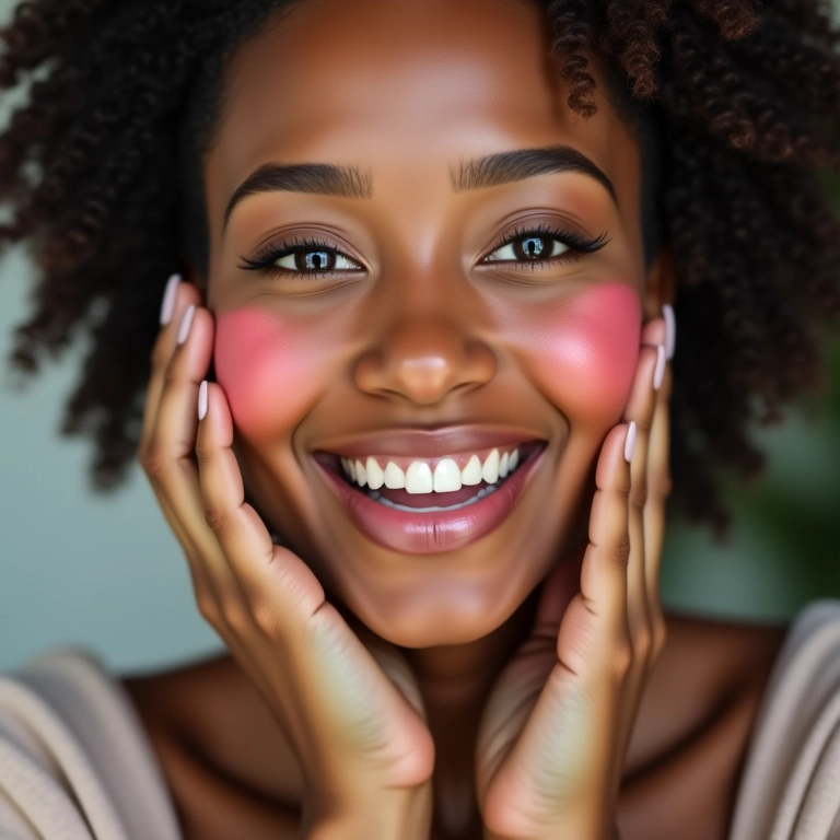 Aplicação de blush para um toque de saúde e cor nas bochechas.