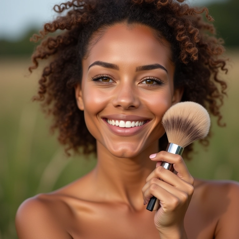 Aplicação de bronzer em pele clara.