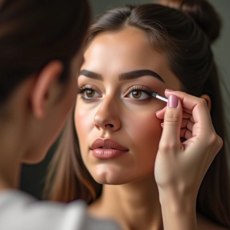 Aplicação de contorno e iluminador para esculpir o rosto.