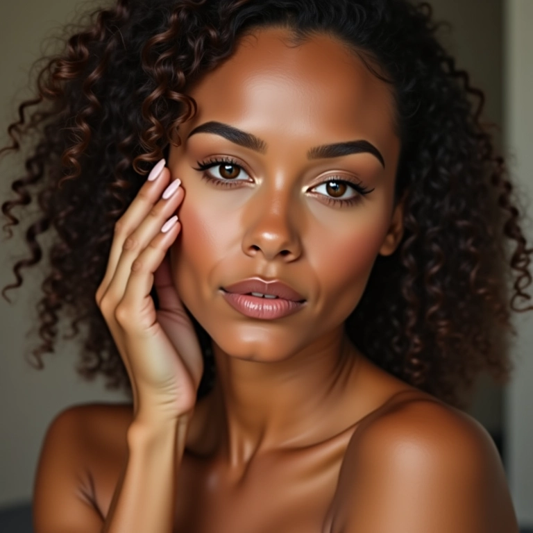 Aplicação de contorno nas têmporas para equilibrar o rosto triangular.