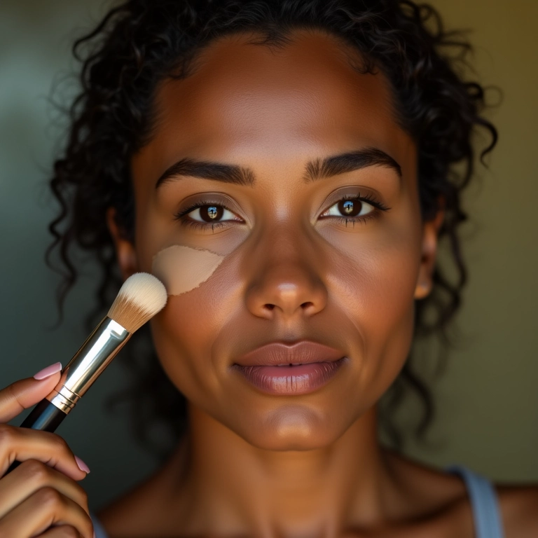 Aplicação de corretivo com pincel para iluminar a pele.
