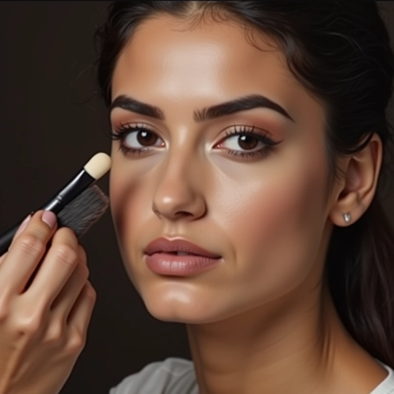 Aplicação de corretivo em pasta com pincel.