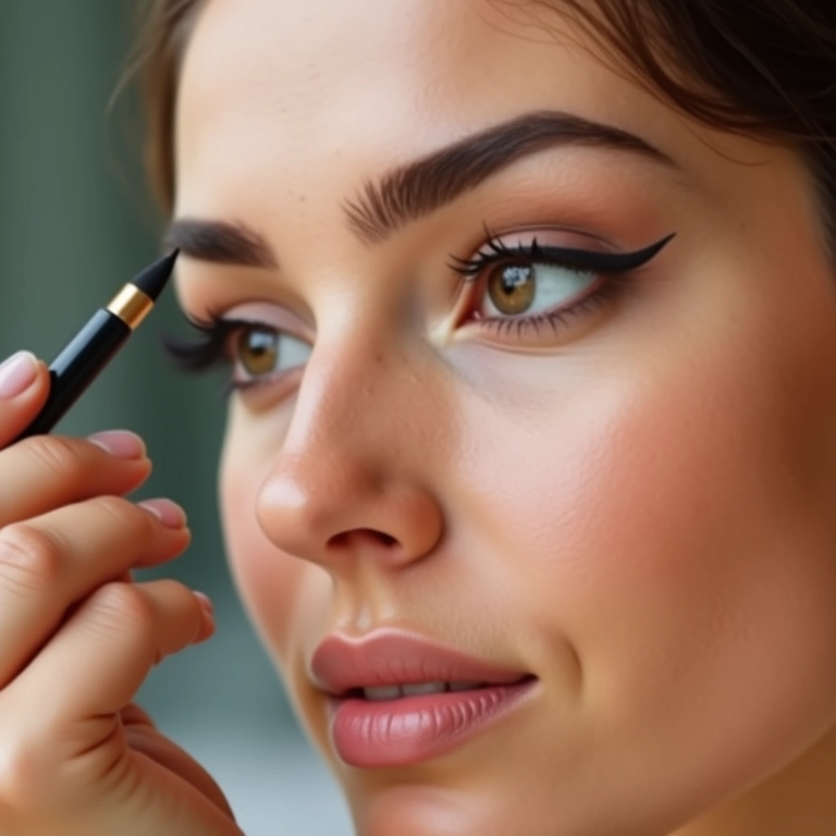 Aplicação de delineador à prova d'água e de longa duração.