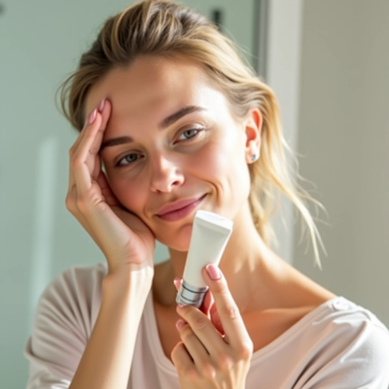 Aplicação de hidratante facial em bisnaga no banheiro