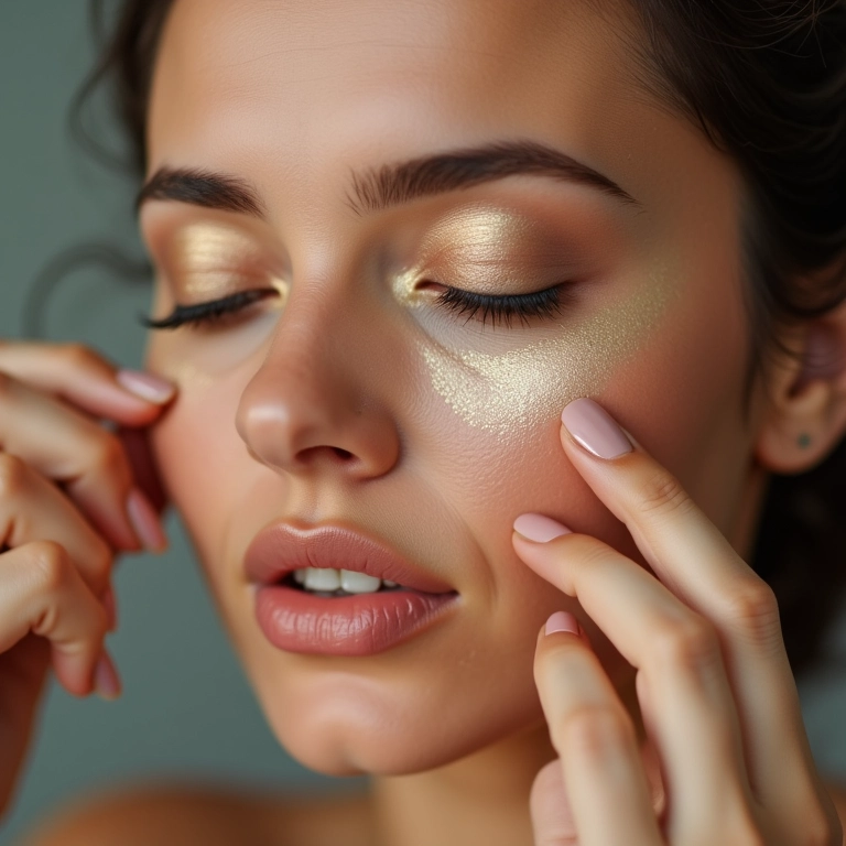 Aplicação de iluminador ao redor dos olhos.