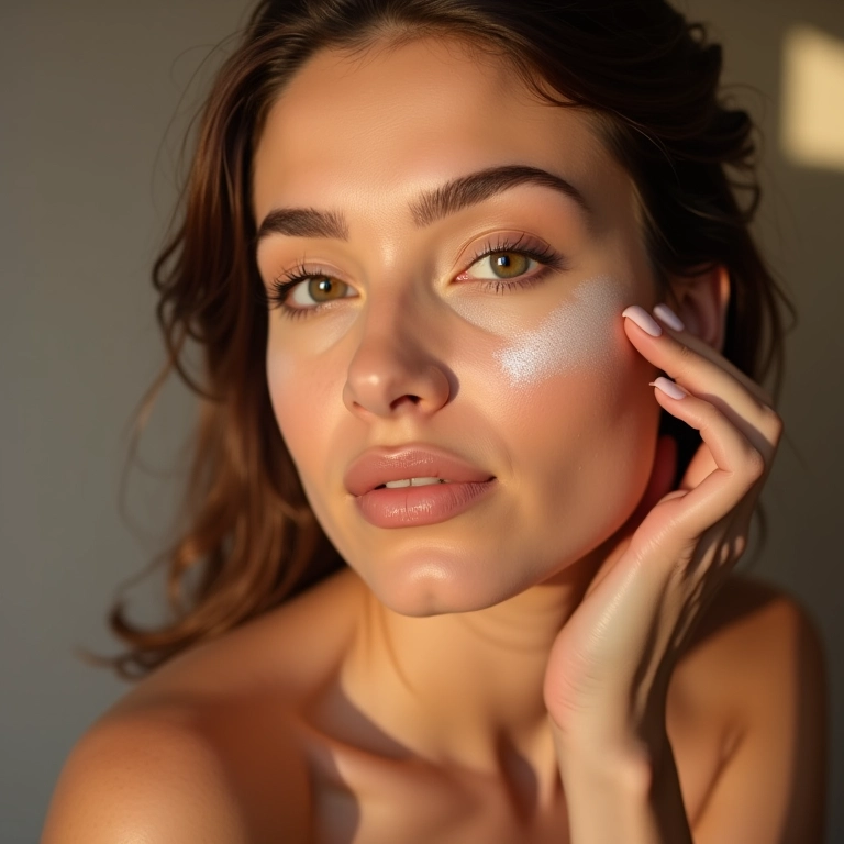 Aplicação de iluminador em pérolas nas maçãs do rosto.