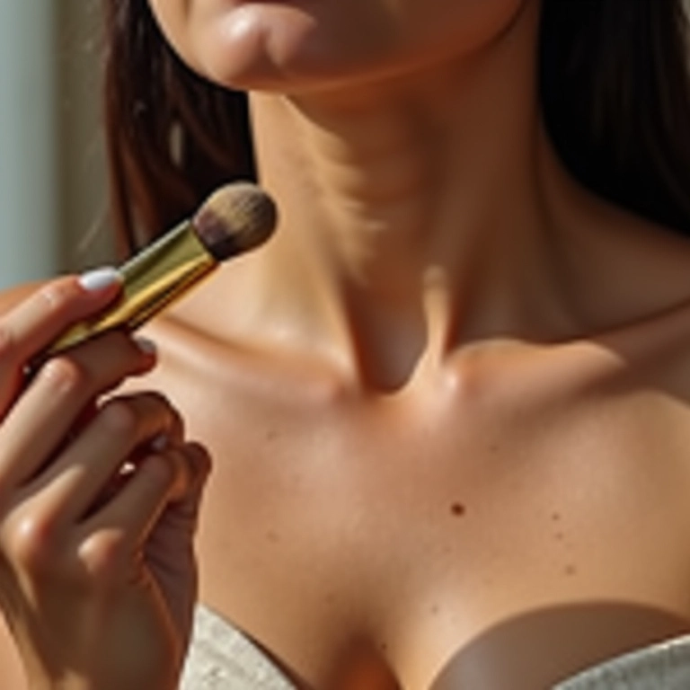 Aplicação de iluminador no centro do decote.