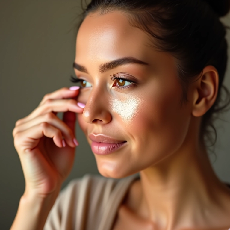 Aplicação de iluminador nos pontos altos do rosto.