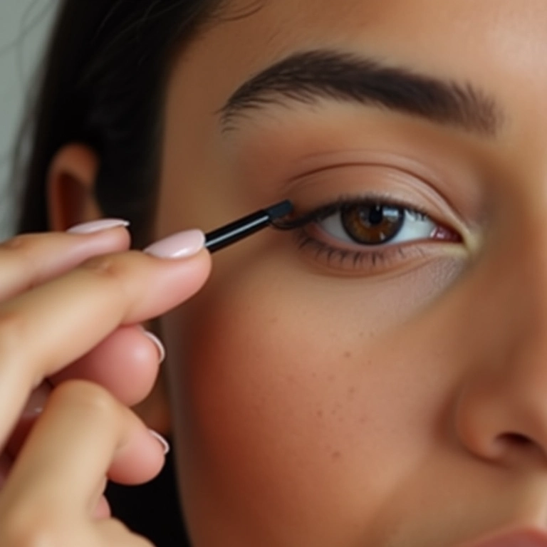 Aplicação de lápis bege na linha d'água de uma mulher brasileira.