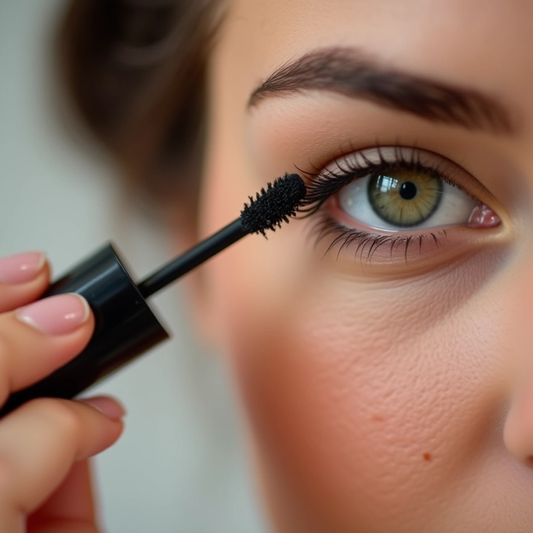 Aplicação de máscara de cílios à prova d'água.