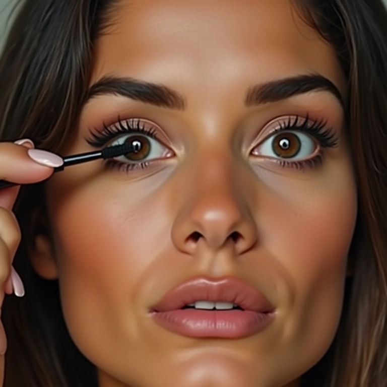 Aplicação de máscara de cílios para um olhar marcante.