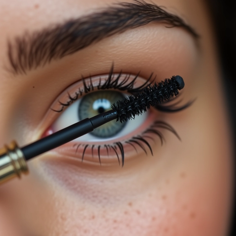 Aplicação de máscara de cílios.