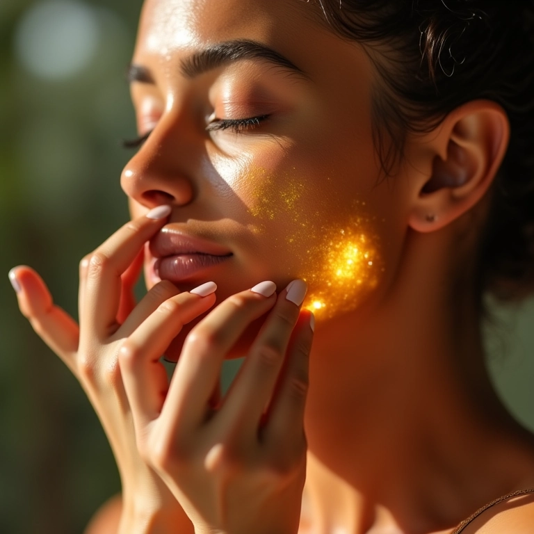 Aplicação de óleo facial para nutrição e luminosidade da pele.