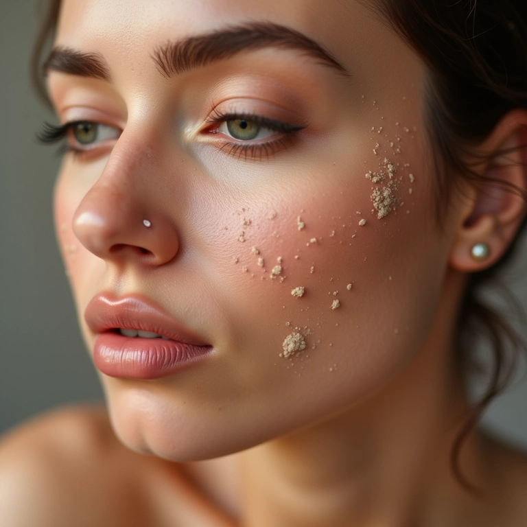 Aplicação de pó compacto em pele acneica.