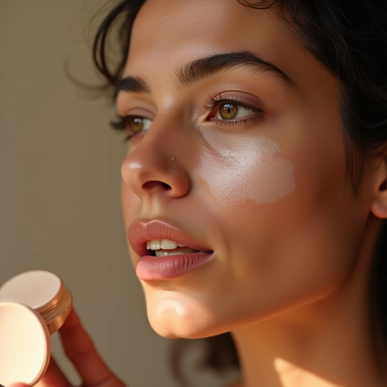 Aplicação de pó compacto em pele seca, com foco nos ingredientes hidratantes.