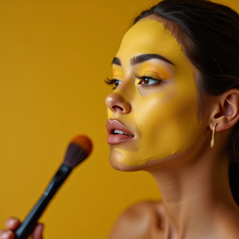 Aplicação de pó facial banana para iluminar a pele.