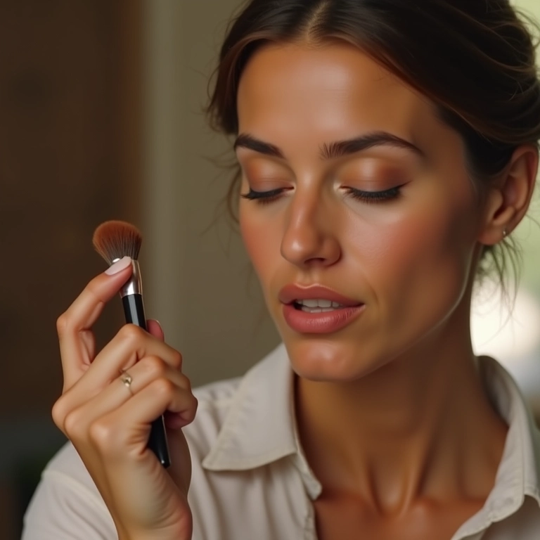 Aplicação de pó finalizador com pincel.