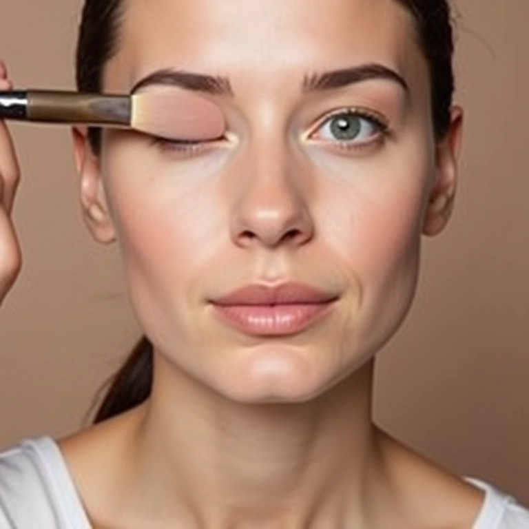 Aplicação de pó HD no rosto com pincel.