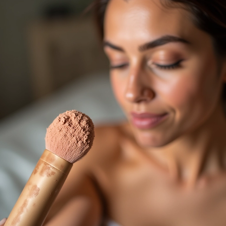 Aplicação de pó mineral com pincel.