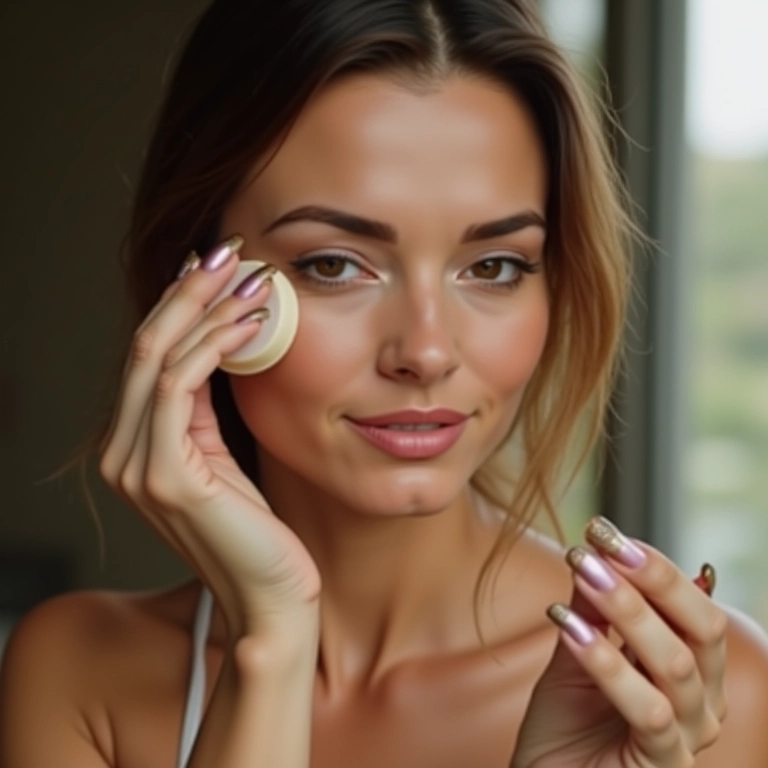 Aplicação de pó para selar a maquiagem.